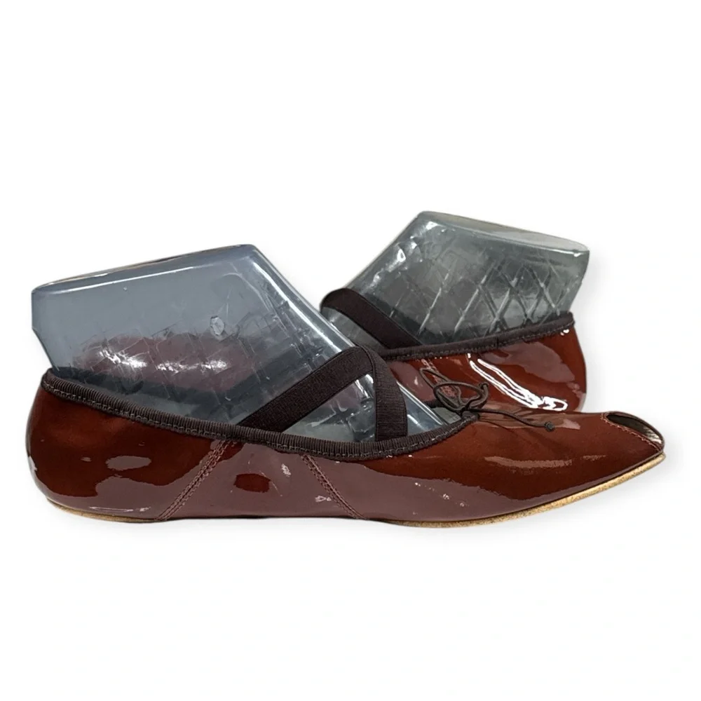 TORY BURCH SUBLIME PEEP TOE MARY JANE BALLET FLATS RUSSET BROWN SIZE 9.5 W/BOX